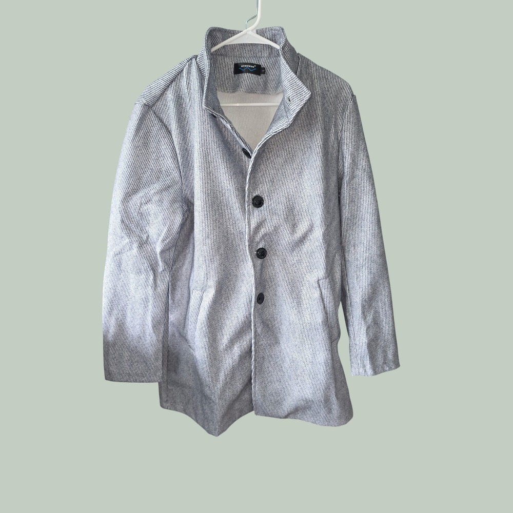 RVHSWDS Coat Men Large Gray White Excellent Textured Button Front Stand Collar
